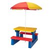 Kid Outdoor Picnic Table Set with Removable and Foldable Umbrella, Junior Activity Play Table with Bench, Multicolor